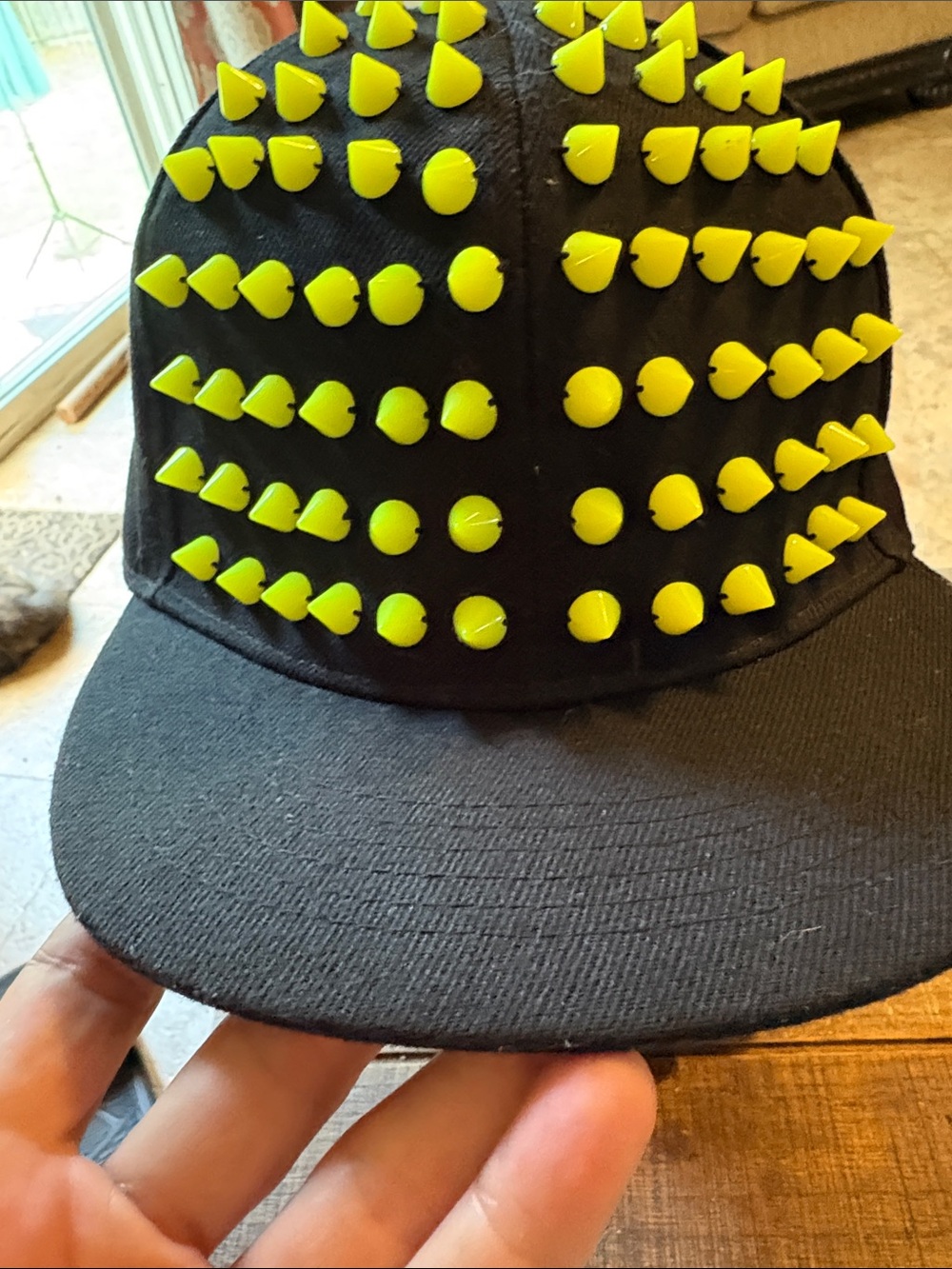 Amazing Funky Black Cap with Neon Yellow Studs!!! - One Size
